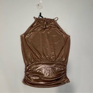 White House Black Marker Metallic Bronze Halter Neck Top
